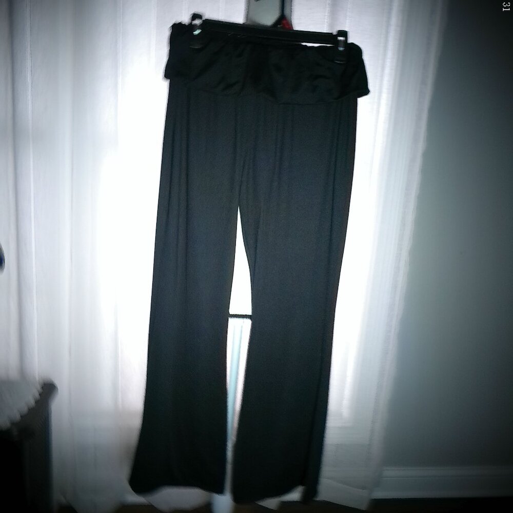 24SEVEN Comfort Apparel Pants Stretch Flare Leg Ruffle Top Black XL